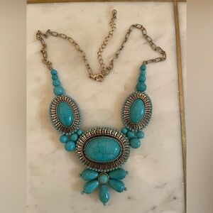 Vintage Turquoise Bead & Oval Pendant Necklace